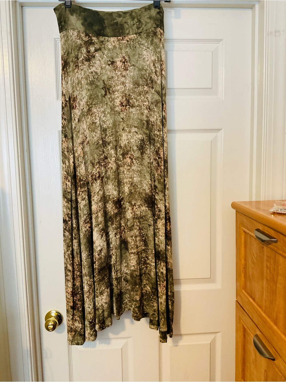 Marble-Print Olive Maxi Skirt